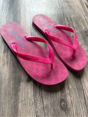 Coach Hot Pink Signature Logo Flip Flops